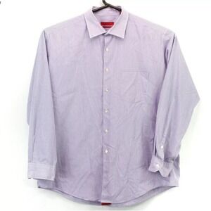 Alfani Men's Button Up LS‎ Collared Fitted Shirt 2XL XXL Purple White Plaid euc
